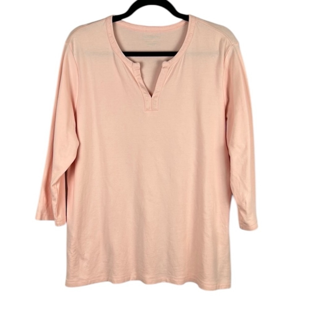 L.L. Bean Casual Cotton Travel 3/4 Sleeves Top XL Baby Pink